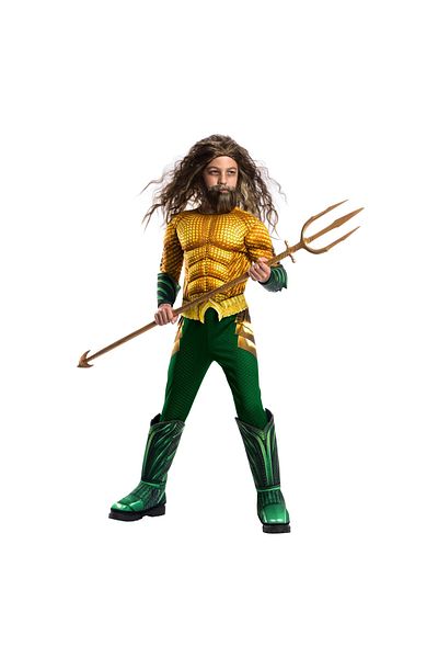 DC Aquaman Deluxe Costume With Muscles For Children 5-7 Years 110-122 Cm