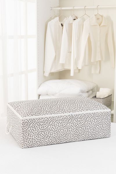REKHOME Set of 2 Gray Leaf Mega Size Base under Bed Cabinet Pillow Quilt Clothing Sweater Clothes Bag