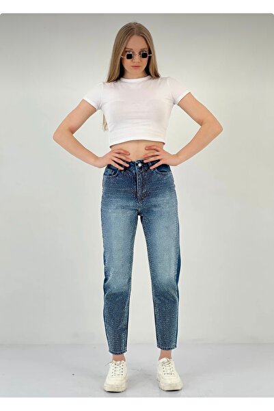 CemBebe Жіночі джинси Mom Jeans з камінням спереду