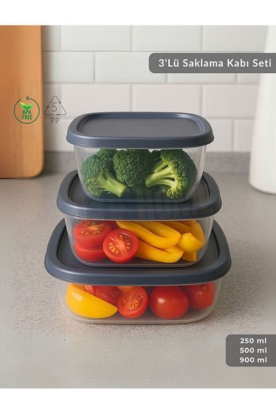 Jet's Home Set of 3 Storage Containers Square Food Container Bpa Free Suitable for Deep Freezer 250-500-1500 ml