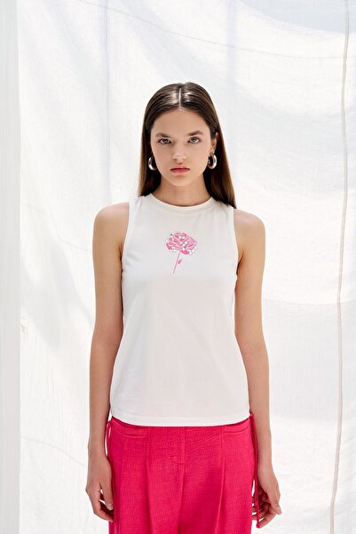 Naar Ecru γυναικείο T-Shirt - Flower Stone Λεπτομέρεια, Off Shoulder NAAR81372-ECRU