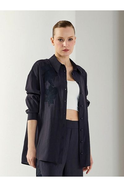 Unique Striped Fabric Embroidered Detailed Shirt