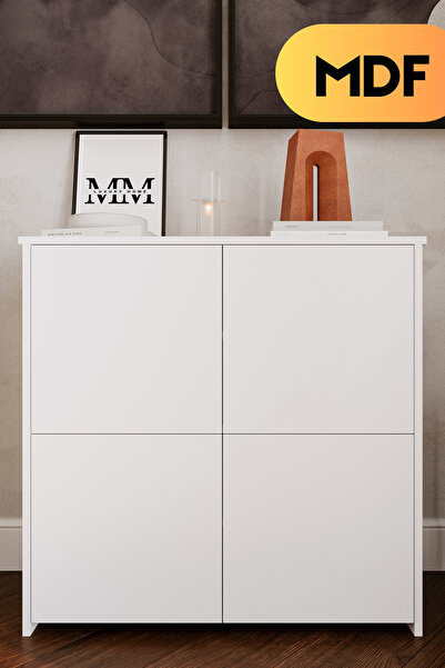 mmluxuryhome 4 Raflı Bas Aç Ayakkabılık 4 Kapaklı Mdf Ahşap Ayakkabılık Moder...