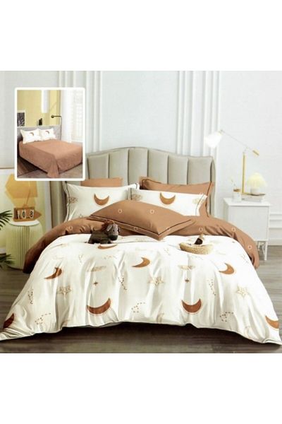 Pucioasa Double Bed Linen Set, Finet, Duvet Sheet 200x220cm, 6 Pieces, Stars and Moon Beige