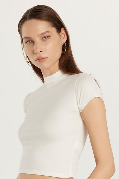 Tudors Women's Modal Fabric Slim Fit Slim Fit Stand Collar Ecru Blouse