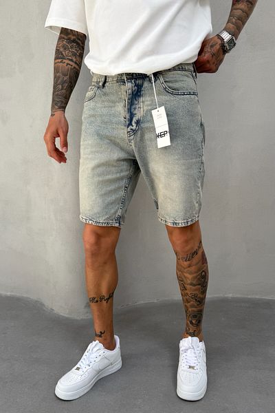 MADZEYMODA Pantaloni scurți din blugi pentru bărbați din țesătură denim albastru KE-480