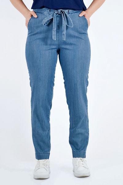 Ercan Akdeniz Elastic Waist Lace Detailed Denim Trousers - Blue