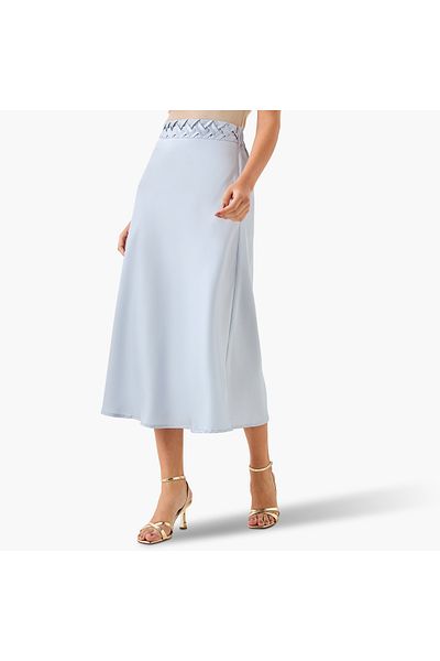 FAV Satin Midi Skirt with Braided Waist Detail