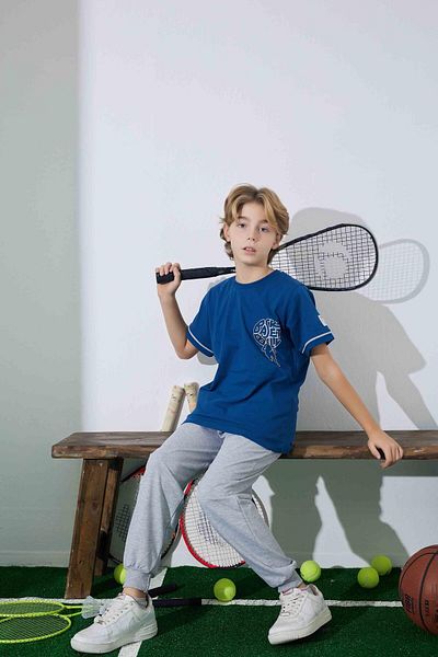 KIPIRIK BABY Set de pijamale albastre cu modele de baschet pentru băiat