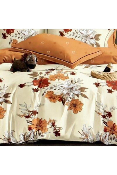 Pucioasa Double Bed Linen Set, Finet, Orange Flowers M493