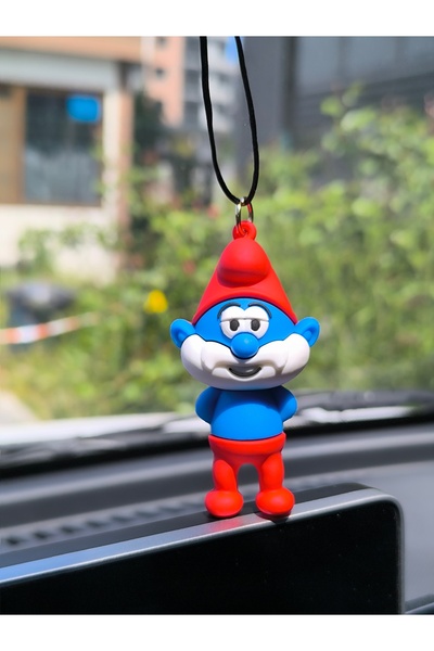 Esey Dizayn Şirin Baba Şirinler Araba Dikiz Ayna Süsü - Vantuzlu Cam Süsü