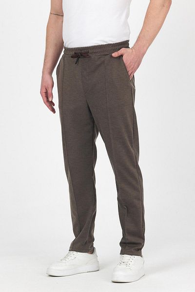 DAMGA JEANS Ανδρικό ριγέ φαρδύ ελαστικό κλασικό καφέ παντελόνι