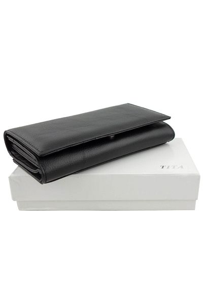 OEM Women's wallet, Tita, made of genuine leather, 19 x 10 x 3.5 cm, Black with multiple compartments - PR223
