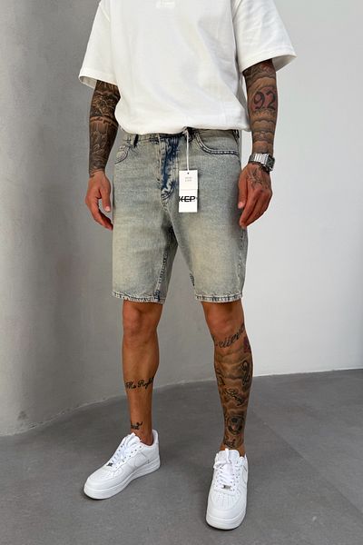 MADZEYMODA Pantaloni scurți din blugi pentru bărbați din țesătură denim albastru KE-480