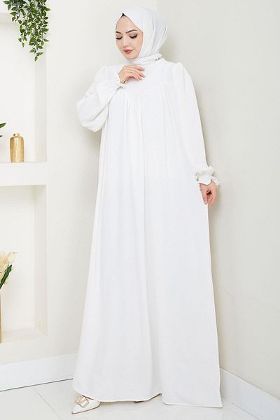 hafsamina Gathered Robe Dress White Hm2501