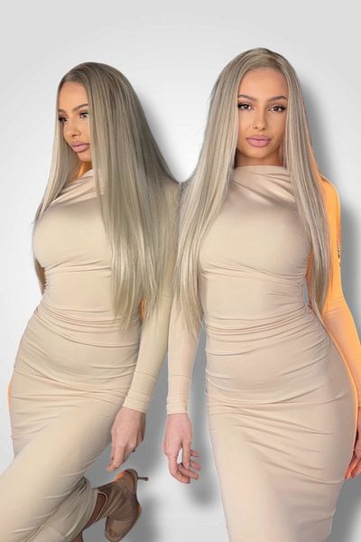 BOMBFIT Cream Midi Dress, long, with long sleeves, Casual