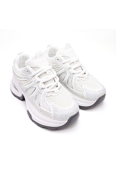 Tmall Pantofi Sport De Dama,Cu Insertii De Plasa si Strasuri,D1415,Alb