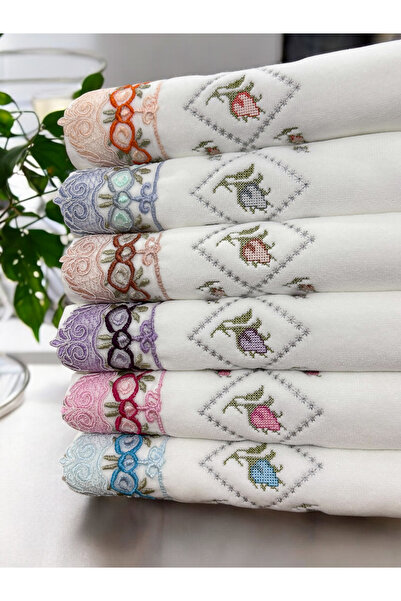 AYHANHOME Lüksiş 6 LI Кадиф'е Французький Гюпрюлi Кольоровий Вишитий Весільний Комплект 50x90 Рушник для рук і обличчя