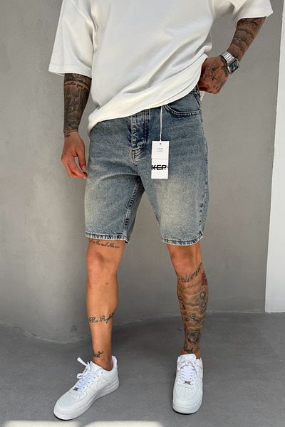 MADZEYMODA Μπλε τζιν υφασμάτινο πλυμένο ανδρικό τζιν σορτς Mz591