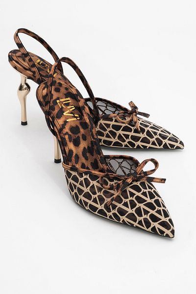 LuviShoes PEONY Pantofi cu toc pentru femei, cu fundă din plasă, cu model, negru, galben