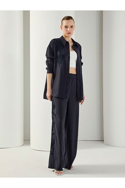 Unique Striped Fabric Embroidered Detailed Shirt