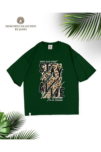 JANSO GROUP -Women Short Sleeve Stay Alife Printed Tshirt Large Size Oversize Cotton Fabric
