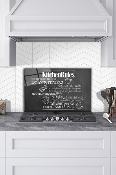 Rosyvien Kitchen Rules Cam Ocak Arkası Koruyucu, Mutfak Ankastre ve Tezgah Ko...