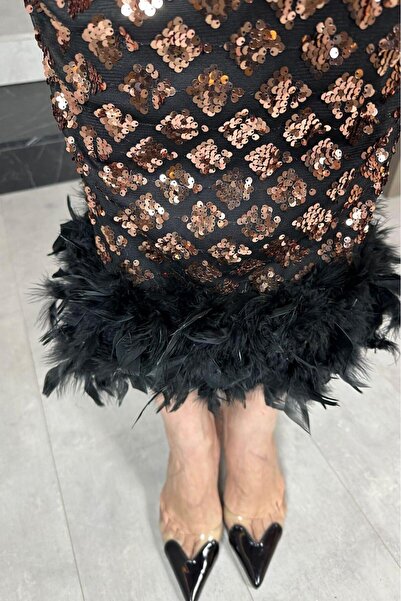 gesmoda G1276 Otrish and Strap Detail Sequin Designer Dress Bronze