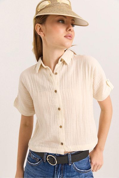 Raneel Kazançlı Alışveriş Muslin soft textured cream shirt