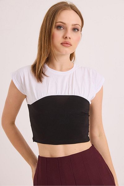 Raneel Kazançlı Alışveriş Black and White Color Block Knitted Blouse