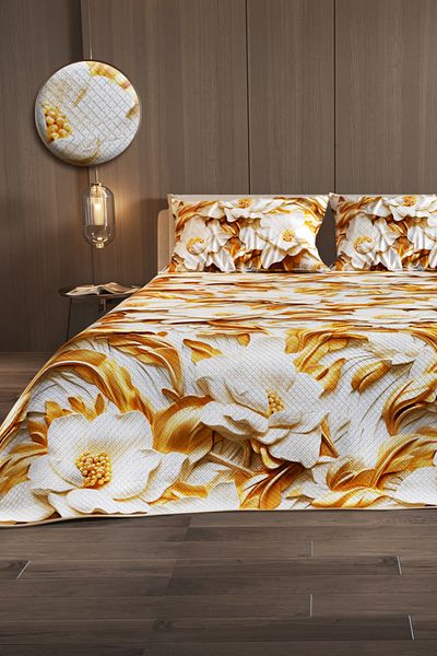 MonoHome Pique Set Cotton Double Jacquard Woven Bedspread Gold