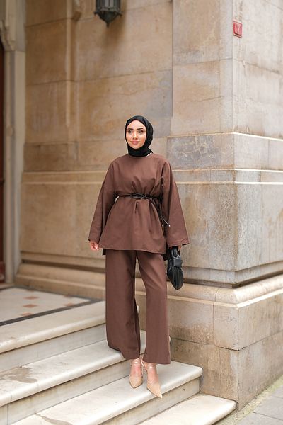 LOCCO Women's Basic Linen Suit Brown