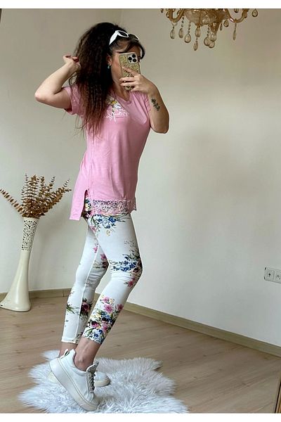 azra moda Set de jambiere florale cu dantela