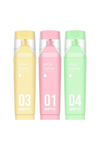 Gıpta Macaron Cut Tip Pastel Highlighter 3 Color Set (Yellow-Pink-Green)