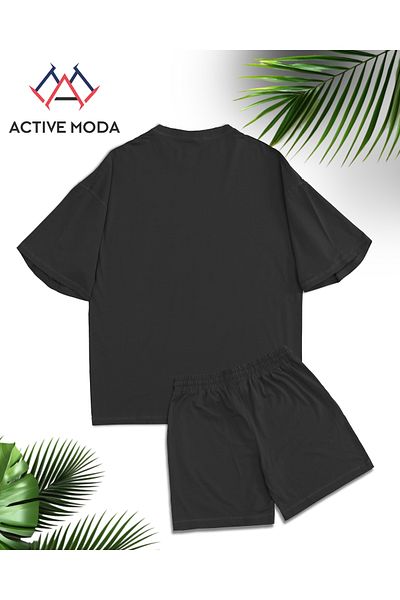ACTIVE MODA -Men's Short Sleeve No Printed Tshirt-Shorts 2Pcs Set Large Size Oversize Cotton