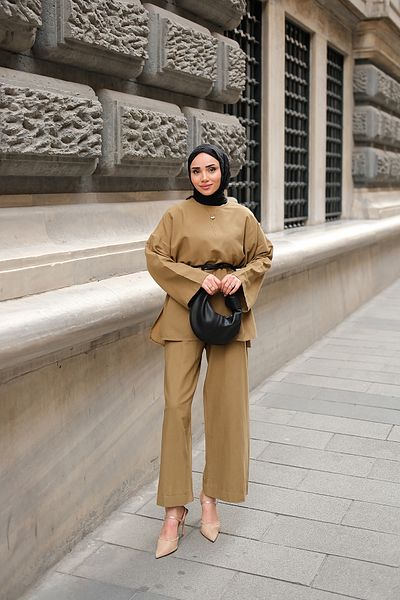 LOCCO Women's Basic Linen Suit Oil Green