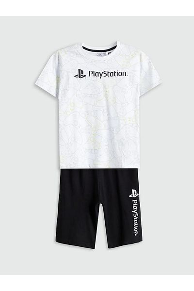 LC Waikiki LCW Kids Set de pijamale pentru băieți cu imprimeu PlayStation alb cu decolteu