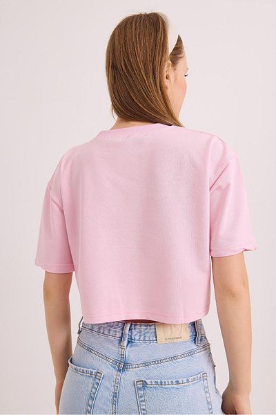 Raneel Kazançlı Alışveriş Crew Neck Two Thread Crop Blouse Light Pink