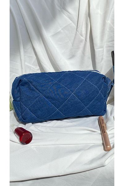 cosybag. Geantă de machiaj din țesătură matlasată, albastră