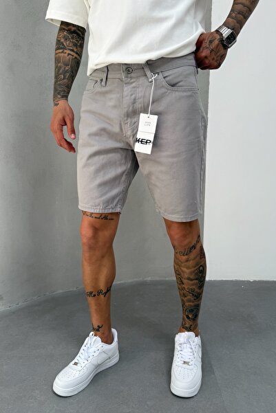 MADZEYMODA Gray Denim Fabric Men's Jean Jeans Shorts Ke-0503