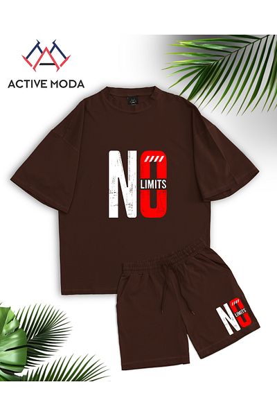 ACTIVE MODA -قميص رجالي بأكمام قصيرة بدون طباعة - شورت طقم مكون من قطعتين مقاس كبير من القطن