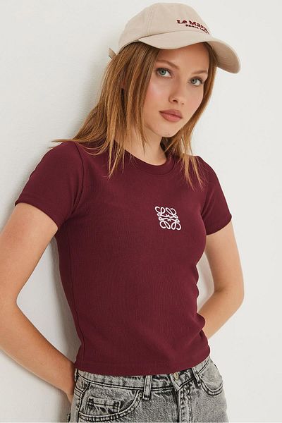 Raneel Kazançlı Alışveriş Κεντημένη Καμιζόλα Crop Μπλούζα Claret Red