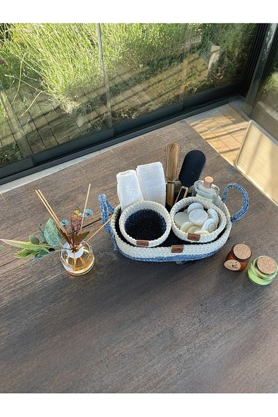 homeınn 3-Piece Organizer Basket Set Stain-Proof White - Blue