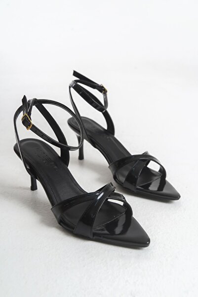 MARSEDO Kadın Sivri Burun Bantlı Bilekten Bağlamalı Topuklu Sandalet Cora Siyah