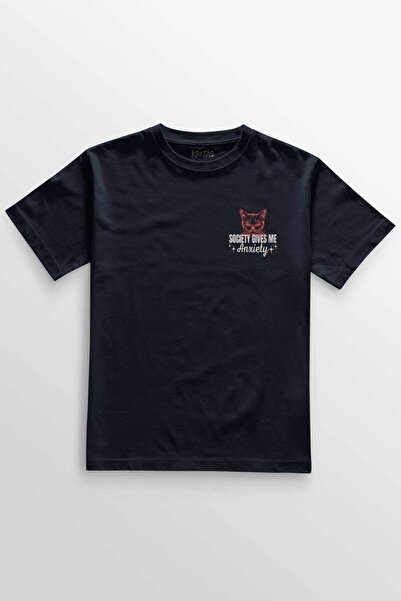 Kretas Unisex tamnoplava T-shirt Društvo mi izaziva anksioznost Socijalna ank...