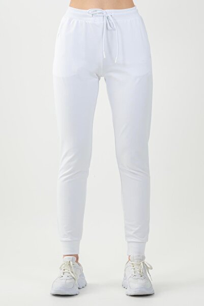 MARATON Regular Women's Ribbed Leg White Sweatpants