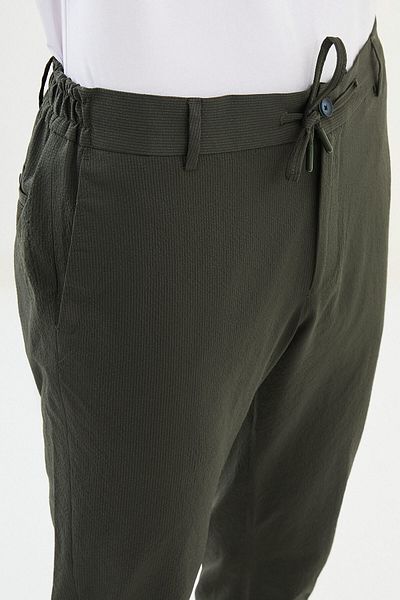 Mcr Seersucker Super Slim Fit Elastic Waist Drawstring Men's Trousers Khaki - 38291.25Y