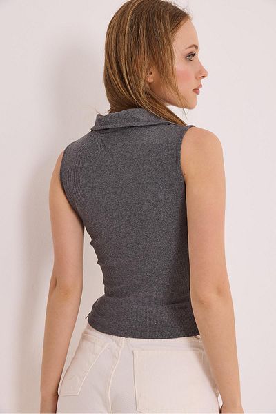 Raneel Kazançlı Alışveriş Μηδενικό μανίκι Polo Neck Basic Πλεκτή Μπλούζα Καμισόλα Καπνιστή