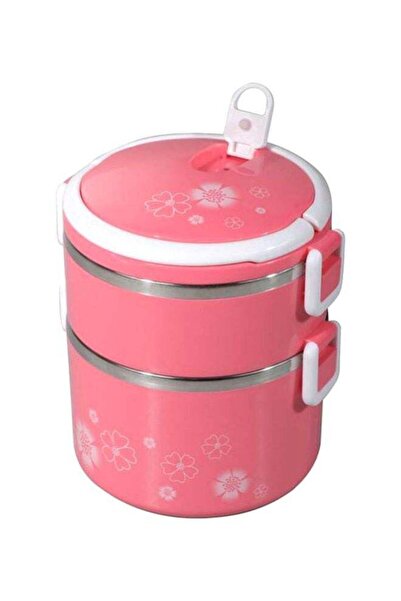 DELCASA صندوق غداء من طبقتين من ديلكاسا - وردي/أبيض/فضي