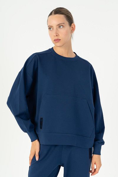 MARATON Oversize Women's Crew Neck Long Sleeve Light Navy Blue Sweatshirt 23111